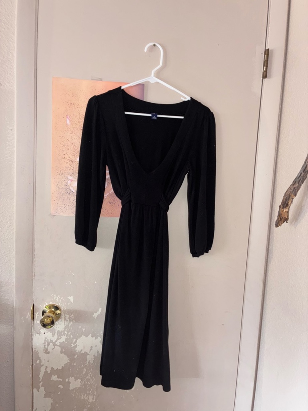 GAP Black Deep V-Neck Long Sleeve Midi Dress